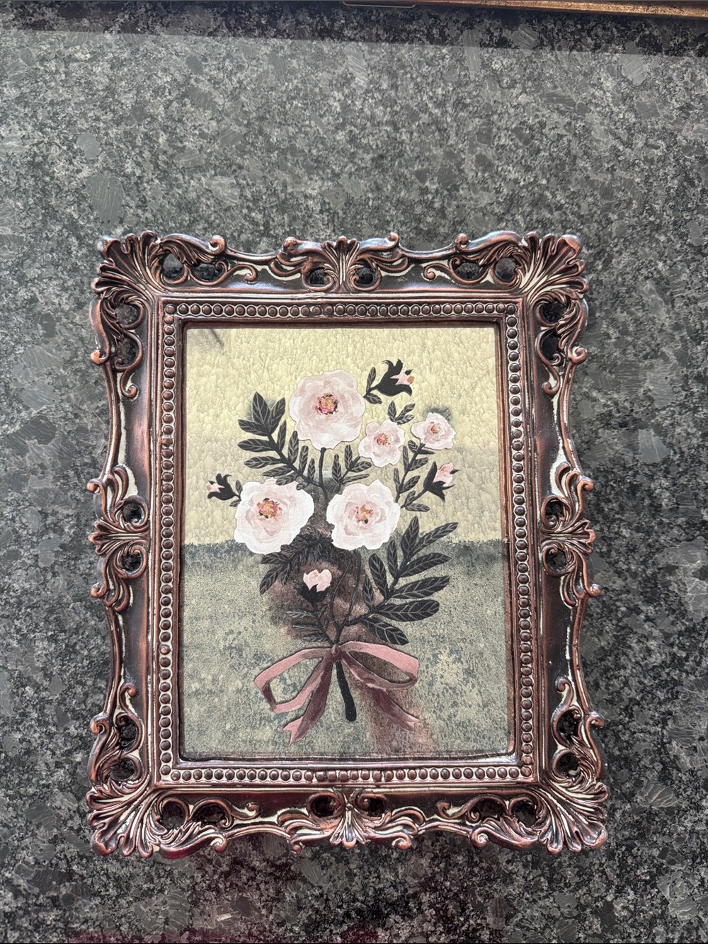 Ornate Rose Gold Decorative Picture Frame with Floral Art